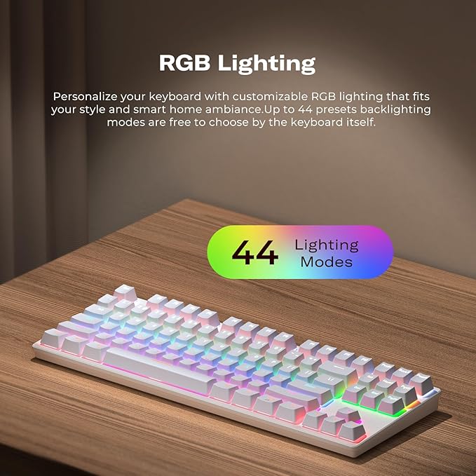 THIRDREALITY Smart Mechanical Keyboard MK1, Matter Over WiFi, 87-Key Wired Gaming Keyboard/USB-A, 44 Customizable RGB Lighting, Work with Home Assistant, SmartThings, Apple Home (White)