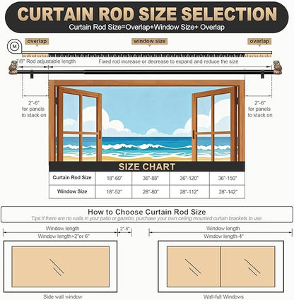 Vintage Decorative Black Curtain Rods for Windows 28 to 48 Inch Adjustable Heavy Duty 1'' Diameter Curtain Rod with Owl Finials for Bedroom Living Room Kitchen Farmhouse (18-60'')