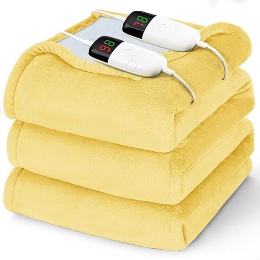 Heated Electric Blanket King Size - 90" x 100" Heating Blanket with Dual Control, 10 Heating Levels & 8 Hours Auto Off, Soft Warm Flannel Blanket, Christmas Birthday Gifts for Senior Grandma