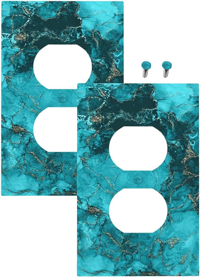 Decorative Outlet Covers Modern Abstract Turquoise Blue Marble Texture 1 Gang Duplex Light Switch Cover Plate Unique Wall Plates Switch Plate Cover for Bathroom Home Decor（2 Pack）