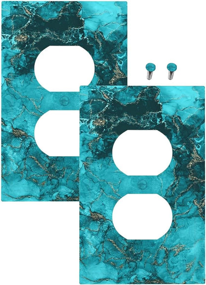 Decorative Outlet Covers Modern Abstract Turquoise Blue Marble Texture 1 Gang Duplex Light Switch Cover Plate Unique Wall Plates Switch Plate Cover for Bathroom Home Decor（2 Pack）
