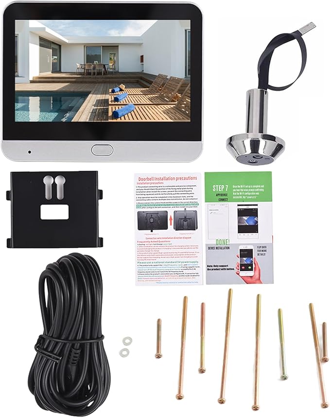 Smart Video Doorbell Camera, WiFi Door Peephole Camera with 4.3in Display Monitor, Tuya APP Wireless Digital Door Viewer, Smart Motion Detection, Night Vision, Rechargeable 5000Ah Battery