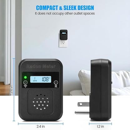 WiFi Home Radon Detector, Portable Radon Meter with Real-Time Short & Long-Term Monitoring, Plug-in Design, Instant Alerts & App Control, 2.4 & 5GHz Dual-Band WiFi Compatible
