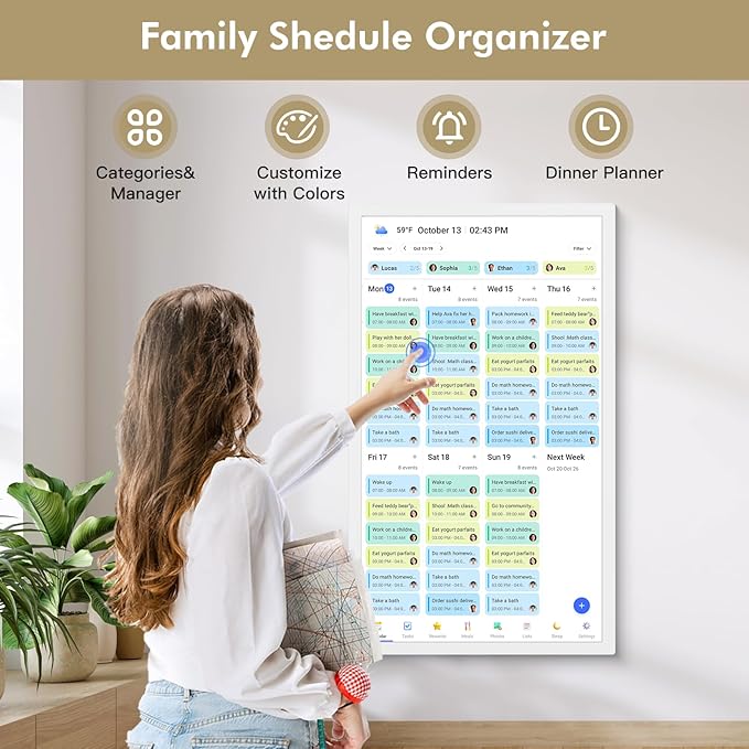 27”Smart Digital Calendar Family Meal Wall Planner - Touchscreen Interactive Calendar, Dual Mode Smart Calendar and Photo Frame, To-do Organizer, Reward System, Sync Online Calendars, Wall Mounted