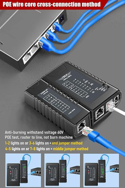 NF-468CS Network Cable Tester - Ethernet Tester, Cable Mapper with Continuity Test, Suitable for RJ45/RJ11/RJ12/POE/CAT3/CAT5/CAT5E/CAT6/CAT6A, UTP/STP, LAN and Telephone Line Testing Tool