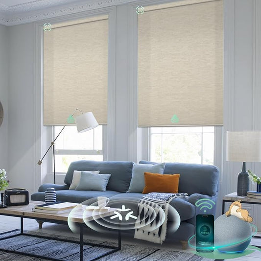 Yoolax Smart Blinds, Motorized Matter Roller Shades Light Filtering Automatic Blinds for Windows Motorized Shades Compatible with Alexa, Google Home, Homekit(Half Shading Jacquard Coffee)