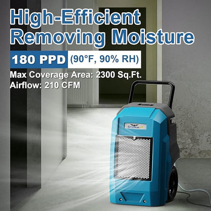 ALORAIR 180Pints LGR Industrial Dehumidifier with Pump and Drain Hose, Portable Commercial Dehumidifier with Wheels for Home, Basements, Garages, and Job Sites