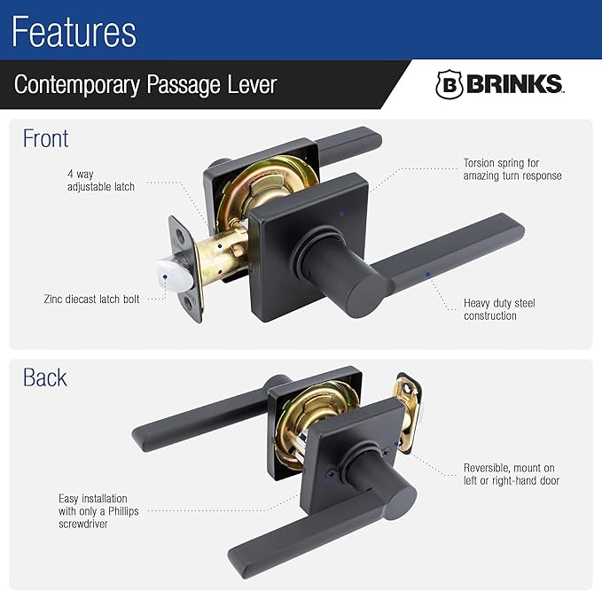BRINKS Security Door Locks, High-Security Keyless Entry, Smart Electronic Door Lock with Deadbolt, Up to 50 Codes, Automatic Locking (Deadbolt & Passage Lever, Matte Black)