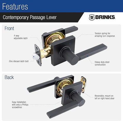 BRINKS Security Door Locks, High-Security Keyless Entry, Smart Electronic Door Lock with Deadbolt, Up to 50 Codes, Automatic Locking (Deadbolt & Passage Lever, Matte Black)