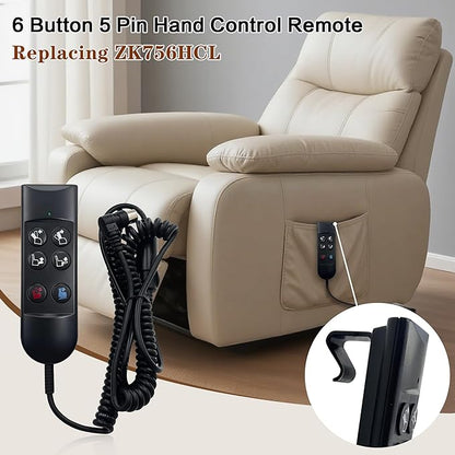 Lift Chair Power Recliner 6 Button 5 Pin Hand Control Remote Replacing ZK756HCL Replacement