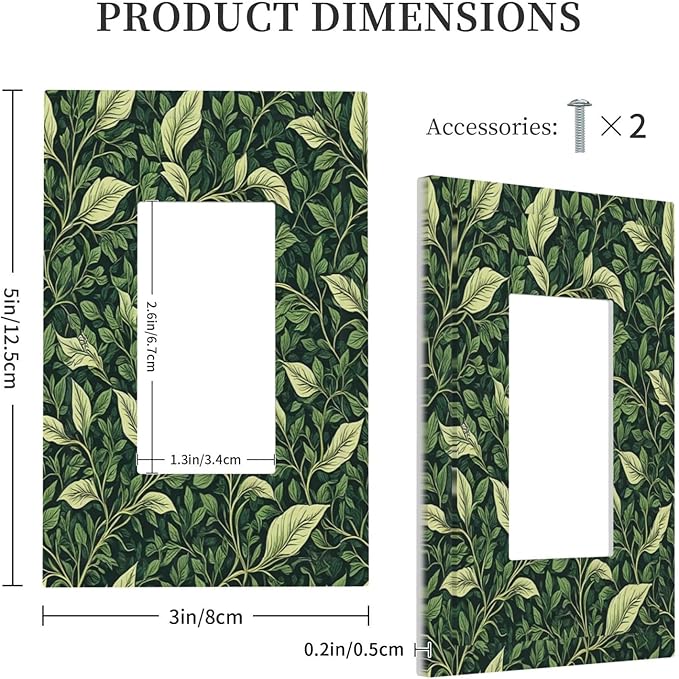 Outlet Covers Vintage Green Plant Leaves 1 Gang Wall Plates Single Rocker Light Switch Covers Decorative Switch Plates Electrical GFCI Panel Covers for Home Office Decor 5 X 3 IN