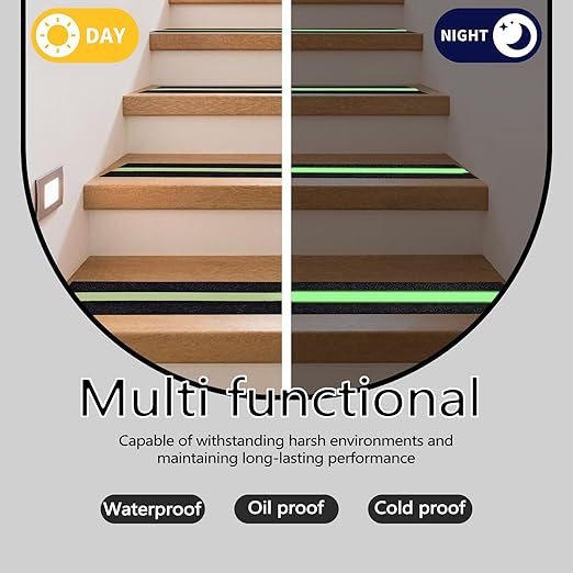 Huakaile Glow in The Dark Tape Anti Slip Grip Tape, 3.93" x 16.4Ft Luminous Reflective Tape, Waterproof Non Skid Traction Tape Strips for Outdoors Steps Indoor Stairs Treads Ladder Floor