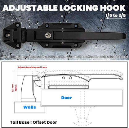 Walk in Cooler Door Closer Complete Latch Kit, Walk in Cooler Door Handle Radial Latch, Offset -1/5 In-3/5 in(Offset) and 5.9" Solid Metal Interior Release Handle（Frosted Black）