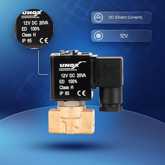 UNOX 1/4" NPT Solenoid Valve 12V DC, Brass Control Valve Normally Closed - 0-232 PSI Multi-Purpose Reliable Control Valve for Water, Air, and Gas - Solenoid Valves