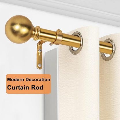 Curtain Rods for Windows 18 to 145 inches,1 Inch Modern Metal Drapery Rods,Adjustable Heavy Duty Curtain Pole with Round Finials(18"-145"Warm Golden)