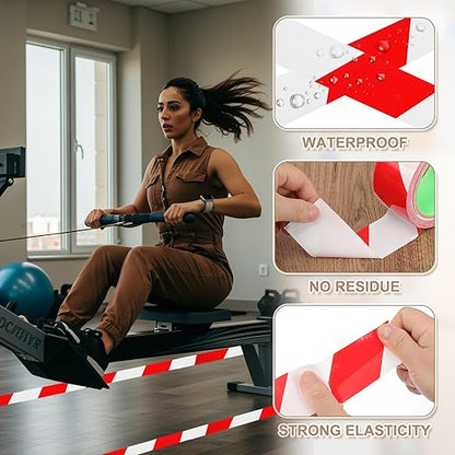 PATIKIL Floor Marking Tape 2 Inch x 110 Ft, 6 Pcs Self-Adhesive Warning Safety Tape Caution Stripe for Walls Floors Pipes Equipment Outdoor, Red/White