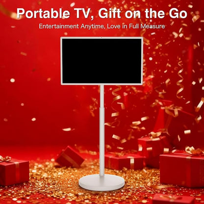 Portable Smart Screen On Wheels, 4K Touchscreen Display, Build-in 4K Camera, Rolling TV Android 13 OS, Built-in Battery (5-8H), Remote Control, 8+128GB Storage (White/32 inches Ultra)