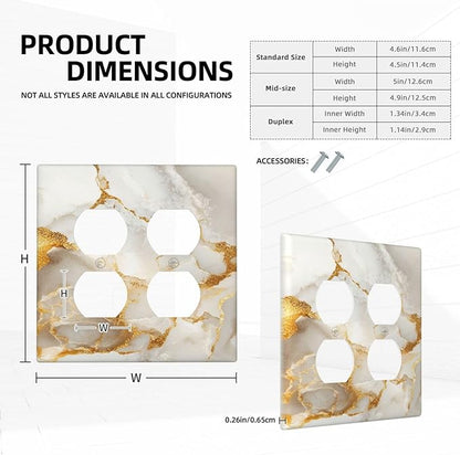 Gold Marble Crack Simple Abstract Print Outlet Covers 2 Gang Double Duplex Decorative Light Switch Covers Electrical Wallplates Socket Faceplate for Bathroom Kitchen Home Decor