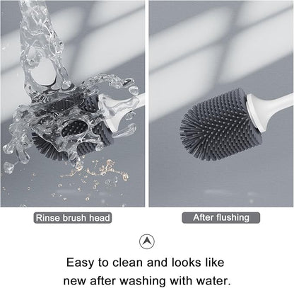 Lefree Silicone Toilet Brush and Holder, Bathroom Cleaner Brush Set, Non-Slip Handle Toilet Bowl Brush with TPR Soft Bristle, Wall Mounted/Floor Standing