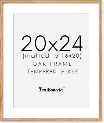 Rustic Oak Wooden Picture Frame, 20x24 with Tempered Glass, Matted to 16x20 (Natural Oak, 1 Pack)