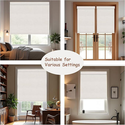 Motorized Roller Blinds with Remote, 100% Blackout Automatic Roller Shades for Bedroom, Bathroom, and Living Room, Customized Size, Lake Ripple Beige