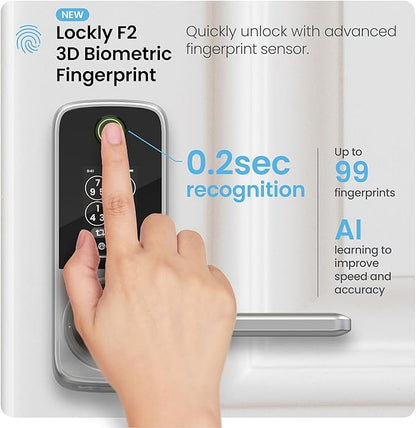 Lockly Smart Lock Secure Pro (2025 Latest Version),Fingerprint Door Lock, Keyless Entry, Built-in Wi-Fi Latch, PIN Genie Keypad (Silver)