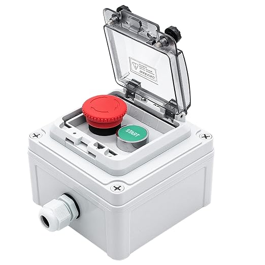 IP67 Outdoor Waterproof Box 2 Push Button (Letter) Emergency Stop Button Momentary Push Button Button with Protective Cover Anti-misoperation Switch(AC/DC 6A-110V/3A-240V/2.5A-380V)