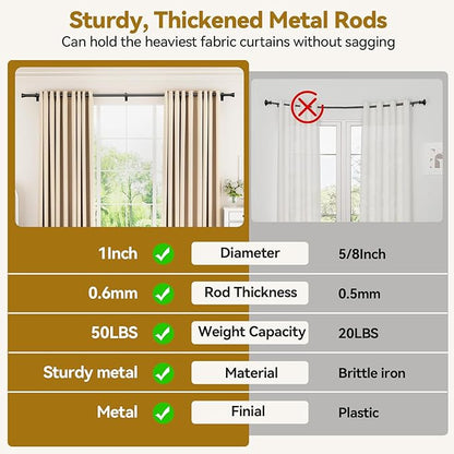 Yafex Curtain Rod 2 Pack 32-84 Inch, Heavy Duty 1 Inch Curtain Rod, Black Long Adjustable Window Treatment Rods, Modern Design, Easy Installation