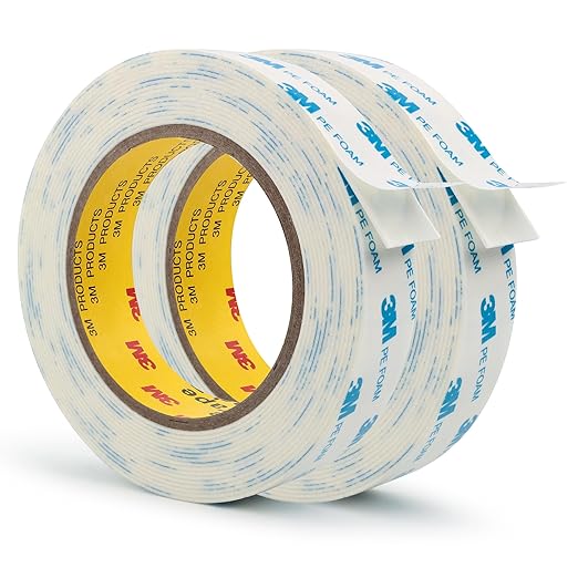 3M 1600T Double Sided Tape, PE Foam Tape 1" x 18 Ft White Removable Strong Adhesive No Residue for RV Picture Hanging, Posters Frames Wall Decor Indoor & Outdoor Use(2 Pack)