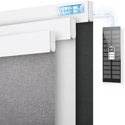 DENFOON Motorized Blinds with Remote control, Custom Blackout Smart Blinds [with Cover],Electric Blinds with Complimentary Solar Panel, Cordless Automatic Roller Shades for Windows (Black，33"W x 72"H)