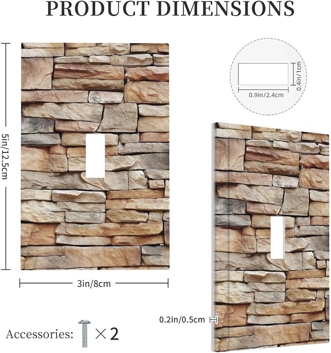 Decorative Light Switch Cover Stone Textured Brown Brick Natural Stone 1 Gang Single Toggle Device Electrical Faceplate Switchplates Decorator Outlet Wall Plate For Farmhouse Cabin Decor