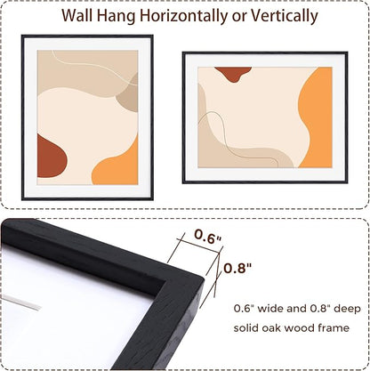 Fun Memories 22x28 Picture Frame Black 2 Pack, 22"x28" Oak Wood Frames for Wall, Rustic Poster Frames 22 x 28, 22x28 Matted Frame to 18x24, Tempered Real Glass, 22 by 28 Art Frame