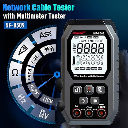NF-8509 Network Cable Tester (with Multimeter Tester), POE/RJ45 RJ11 CAT5 CAT6 LAN/Ethernet Port Flashing, Anti-Interference TDR Network Tester/NCV Anti-Burnout AC DC Voltmeter Network Tool