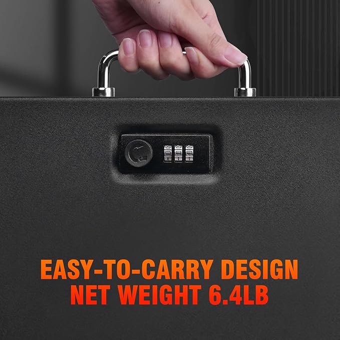 TOTOY Portable Fireproof Document Box with 3-digit Combination Lock, Safe Box for Valuables, Hand Held Storage Lock Box for Documents, Passport, Cash, Tablet