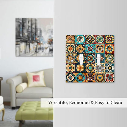 Mexican Talavera Ceramic Tile Moroccan Boho Decorative Switch Plates 2 Gang Double Toggle Outlet Light Switch Cover Wall Plate Electrical Faceplate for Bathroom Kitchen Decor