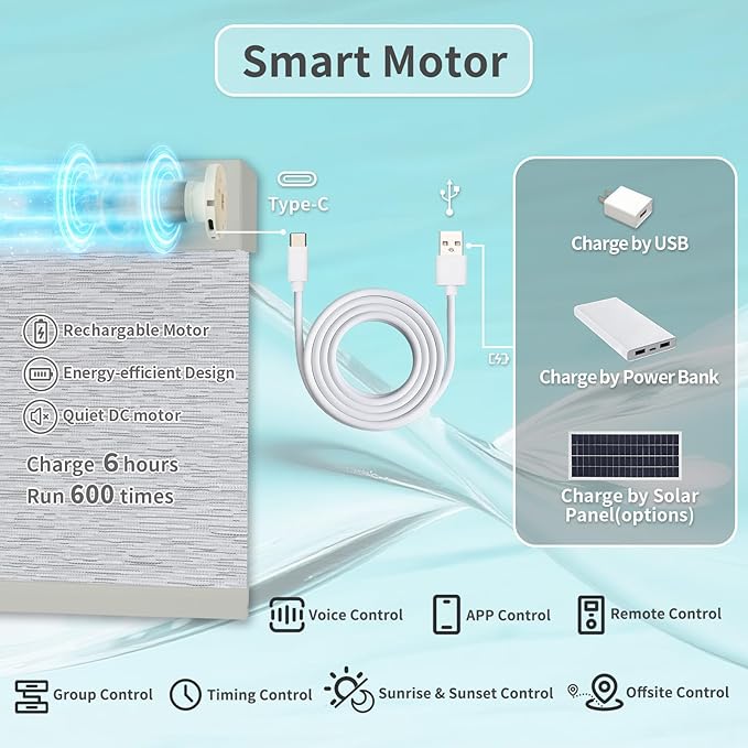 Motorized Blinds with Remote Custom Size Blackout Smart Roller Shades Compatible with Alexa Google, Electric Blinds for Windows