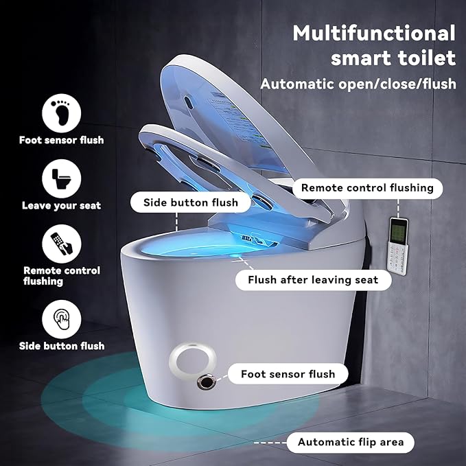 Smart Toilet with Built-in Bidet, Tankless Toilets for Bathroom, Instant Warm Water Sprayer and Dryer, Heated Seat toilet with LED Display
