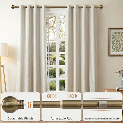 Antique Bronze Curtain Rods for Windows 72 to 144 Inch Long Brass Window Curtain Rod 1" Diameter Adjustable Heavy Duty with Metal Finials for Living Room Bedroom Farmhouse Kitchen Outdoor