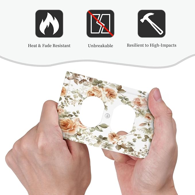 Outlet Covers Vintage Warm Color Orange Flowers And Leaves 1 Gang Duplex Wall Plate Decorative Switch Plates Electrical Receptacle Faceplate Light Switch Cover for Bedroom living Room