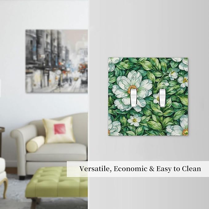 Vintage Floral White Flowers Green Plants Leaves Decorative Switch Plates 2 Gang Double Toggle Outlet Light Switch Cover Wall Plate Electrical Faceplate for Bedroom Bathroom Decor