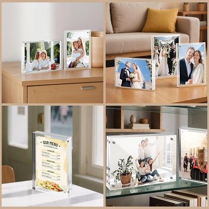 JOHOUSE 2 Pack 4 x 6 Acrylic Picture Frames, Double Sided Magnetic Photo Frames Self Standing Frameless Transparent for Desktop Display Gifts for Women