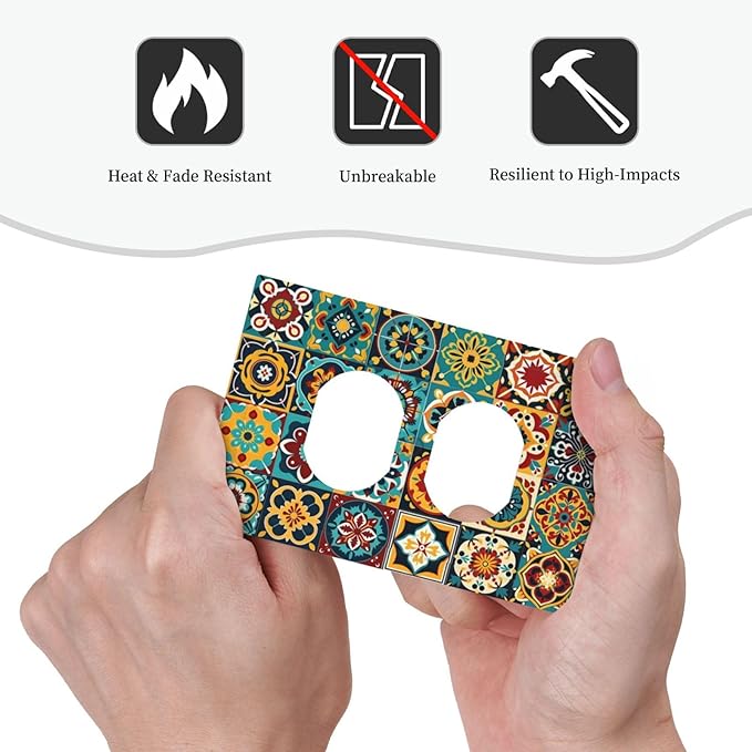 Outlet Covers Mexican Talavera Colorful Mosaic Tiles 1 Gang Duplex Light Switch Cover Decorative Switch Plates Electrical Receptacle Faceplate Wall Plate For Bathroom Kitchen Decor