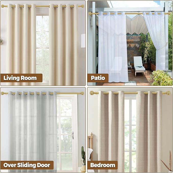 KAMANINA Curtain Rods for Windows 66 to 120 Inch, 7/8 Inch Gold Heavy Duty Curtain Rod 32 to 120 (2.6-10ft), Adjustable Decorative Drapery Rods with Netted Texture End