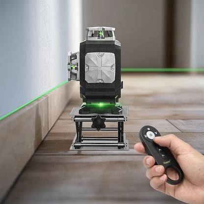 Huepar Laser Level 360 Self Leveling, 4x360° Green 4D Cross Line Laser with LCD Screen, Bluetooth Outdoor Pulse Mode Laser Tool for Construction -Remote Control, Li-ion Battery or 4 AA Batteries-S04CG