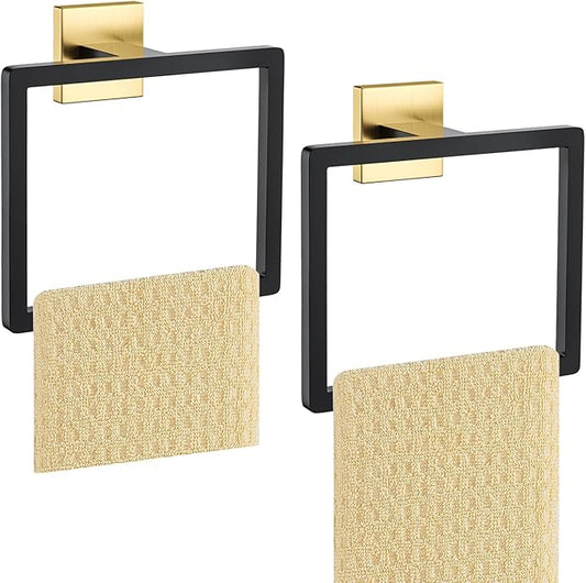 2-Piece Black Gold Towel Ring,Hand Towel Holder,Modern Towel Holder Stainless Steel Towel Rack Wall-Mounted Bathroom Towel Ring