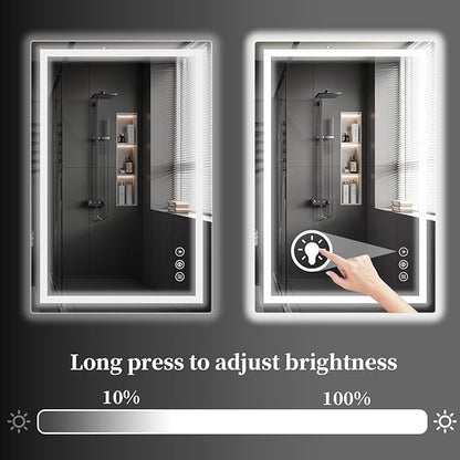 Koonmi 20x28 LED Bathroom Mirror, Backlit + Front Lit, LED Bathroom Mirror with Lights for Wall, 3 Colors, Anti-Fog, Dimmable Brightness, Memory Function, Tempered Glass