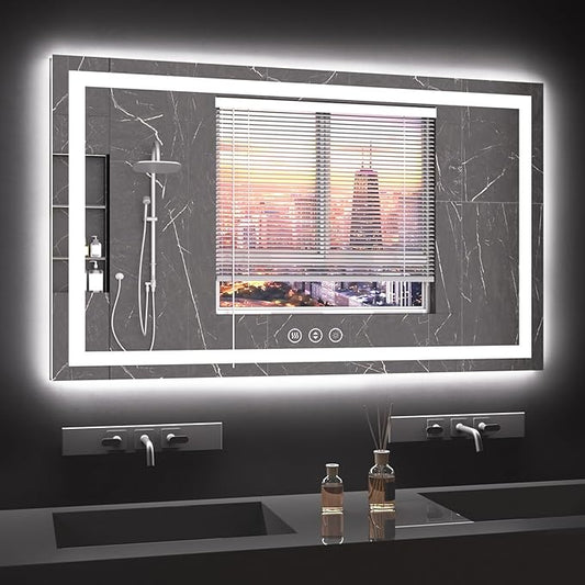 60X36 LED Bathroom Mirror with Lights, Anti-Fog, Backlit + Front Lit, Lighted Bathroom Vanity Mirror for Wall, Memory Function, Dimmable, Tempered Glass, Shatter-Proof