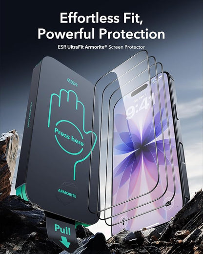 ESR 3 Pack 9H+ Glass for iPhone 17/iPhone 16 Pro Screen Protector, [Military-Grade Shatterproof], with AR Anti-Reflective Technology, Armorite Ultra-Tough Tempered Glass with Ultra Fit Tray