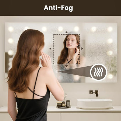 WTTY LED Bathroom Mirror with Lights 72"x32" Hollywood Wall-Mounted Mirror with 3 Color Temperatures, Stepless Dimmable Bulbs, Anti-Fog & Shatter-Proof