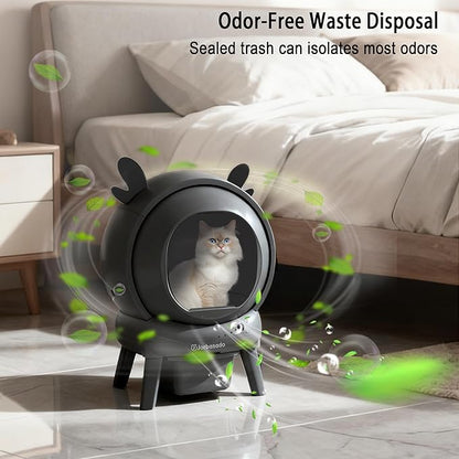 J JORBASADO Self Cleaning Litter Box, Automatic Cat Box for Multiple Cats, APP Real-Time Monitor Cat Litter Box Automatic Cleaning, Safety Protection,with 1 Trash Bag, Ears Design
